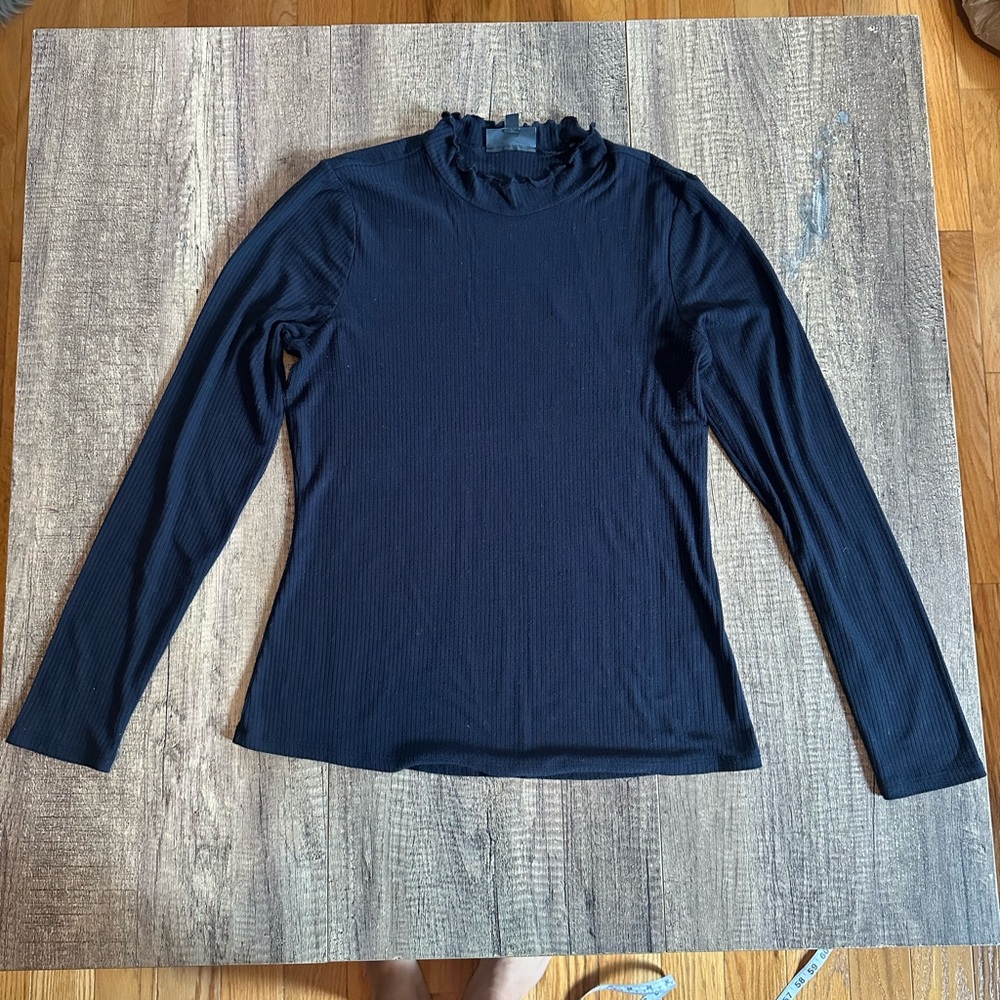 Navy blue ribbed ruffle collar mock turtleneck from Modcloth. Medium.  EUC!